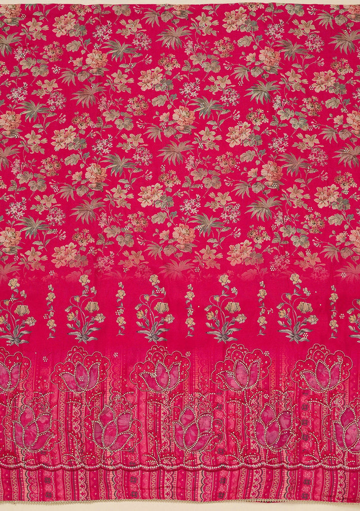 Rani Pink Stonework (Gold) Crepe Unstitched Salwar Suit_koskii