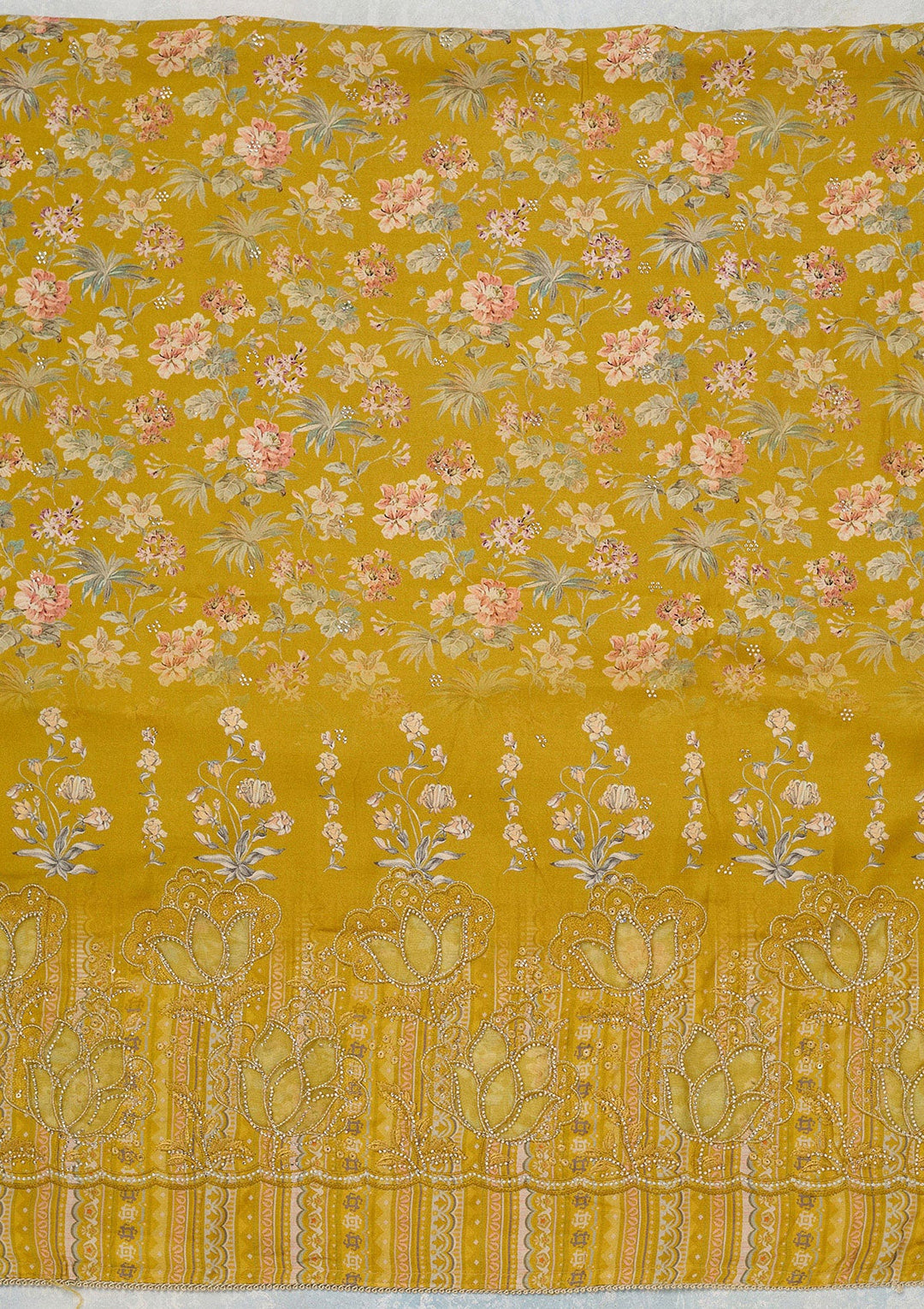 Yellow Stonework (Gold) Crepe Unstitched Salwar Suit_koskii