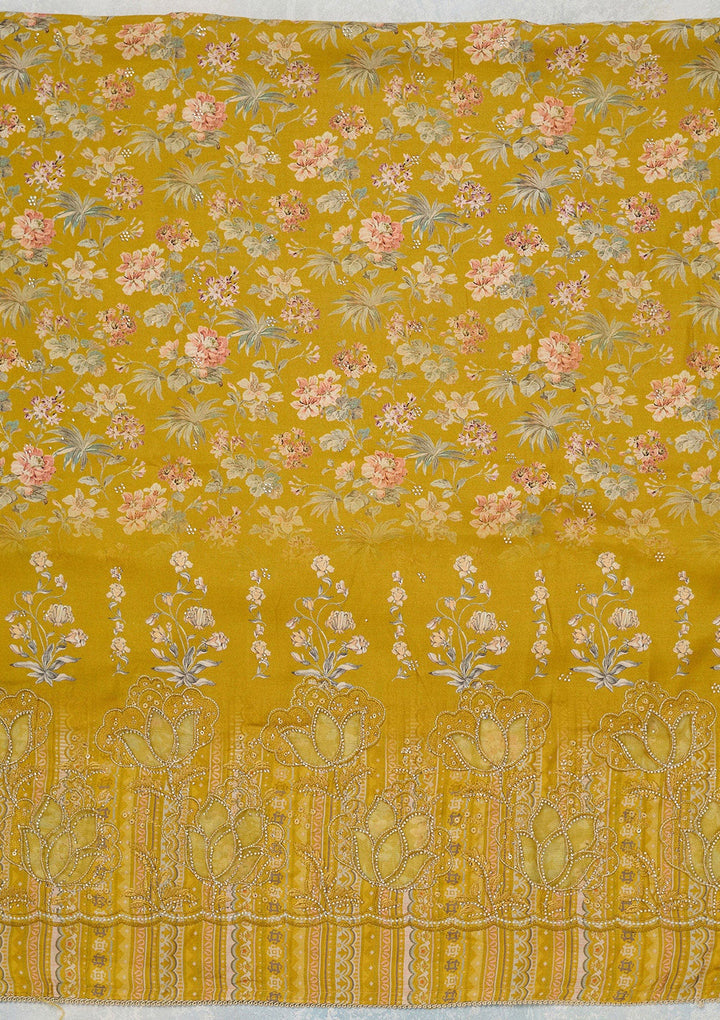 Yellow Stonework (Gold) Crepe Unstitched Salwar Suit_koskii