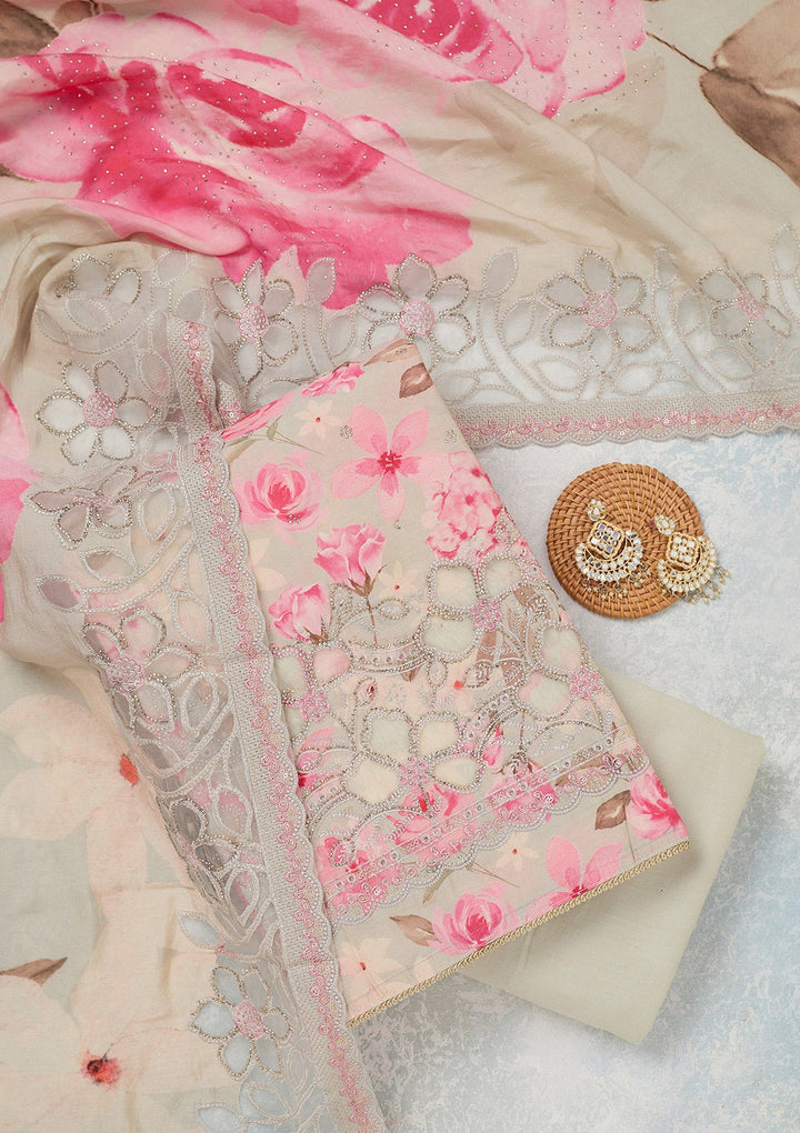 Grey Stonework (Gold) Crepe Unstitched Salwar Suit_koskii