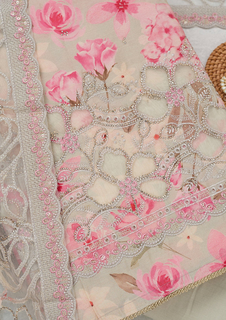 Grey Stonework (Gold) Crepe Unstitched Salwar Suit_koskii