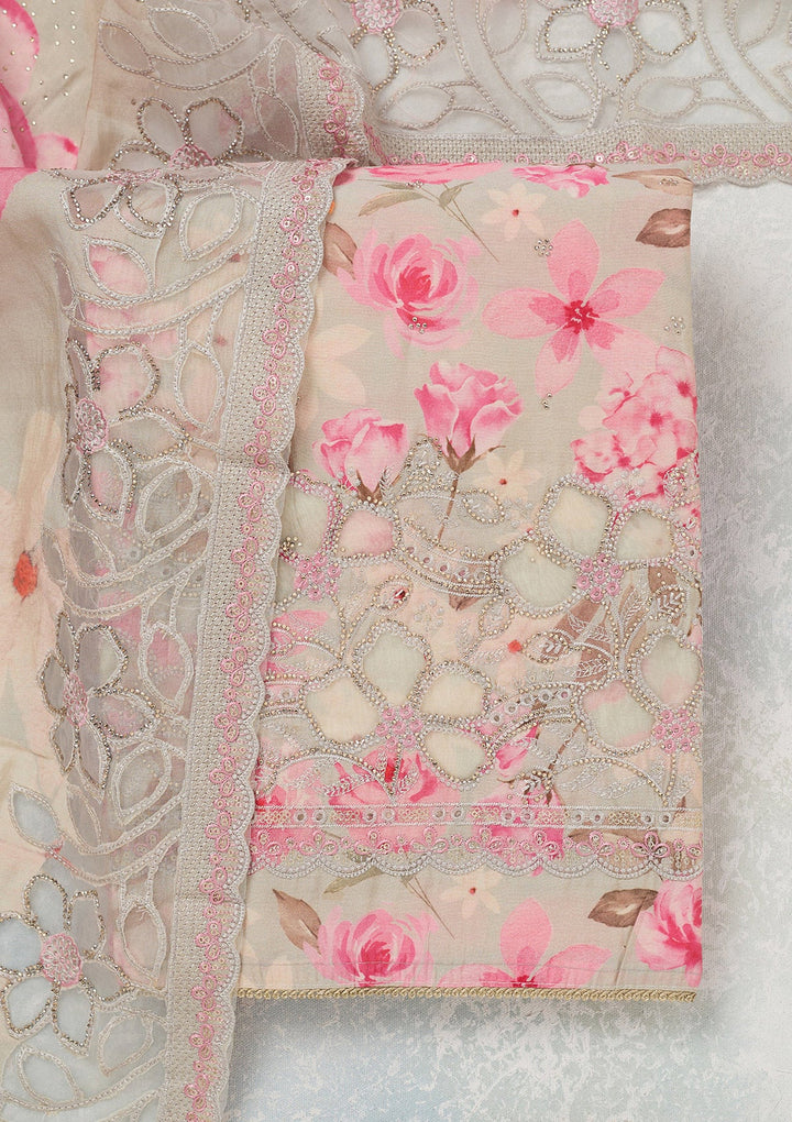 Grey Stonework (Gold) Crepe Unstitched Salwar Suit_koskii