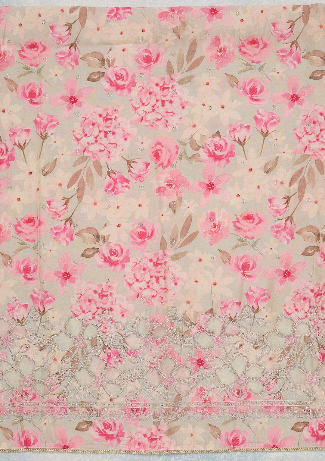 Grey Stonework (Gold) Crepe Unstitched Salwar Suit_koskii