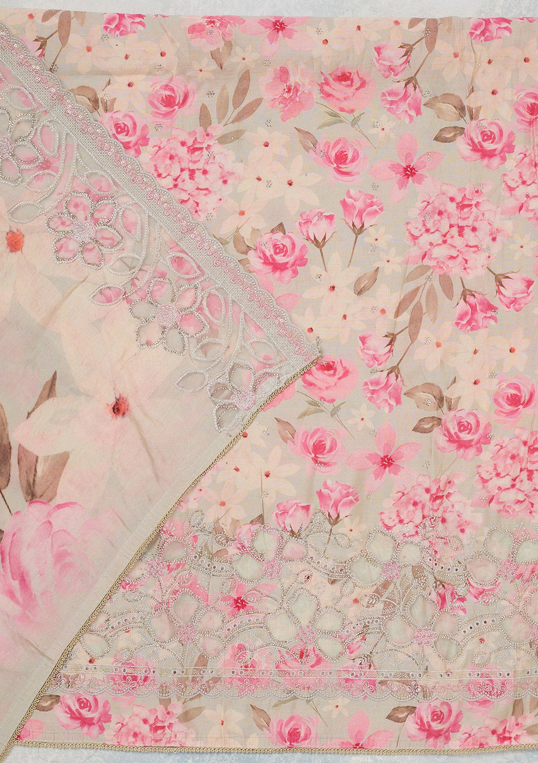 Grey Stonework (Gold) Crepe Unstitched Salwar Suit_koskii