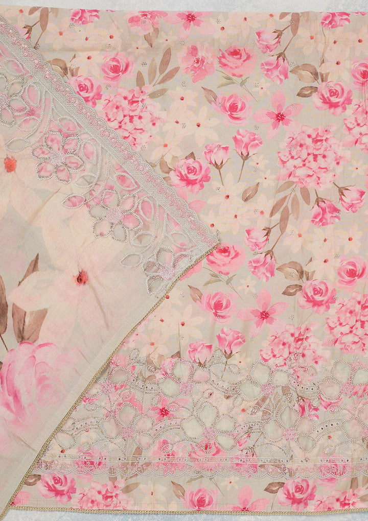 Grey Stonework (Gold) Crepe Unstitched Salwar Suit_koskii