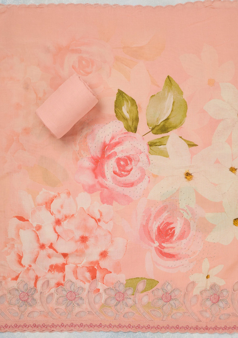 Peach Stonework (Gold) Crepe Unstitched Salwar Suit_koskii