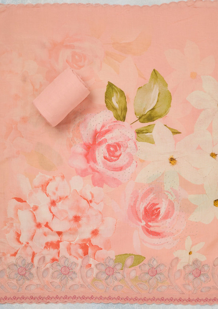 Peach Stonework (Gold) Crepe Unstitched Salwar Suit_koskii