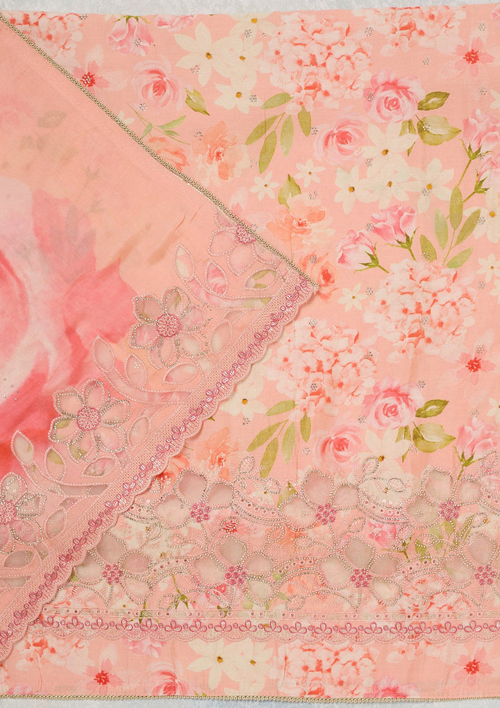 Peach Stonework (Gold) Crepe Unstitched Salwar Suit_koskii