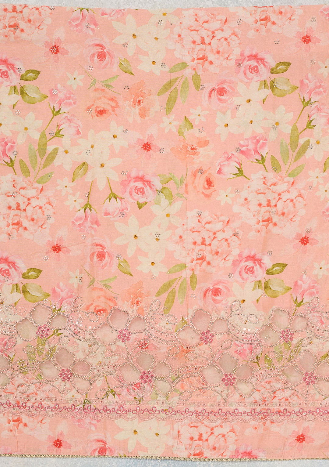 Peach Stonework (Gold) Crepe Unstitched Salwar Suit_koskii