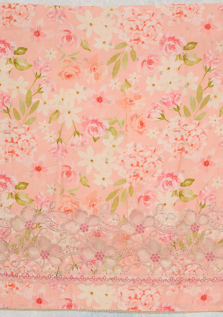 Peach Stonework (Gold) Crepe Unstitched Salwar Suit_koskii