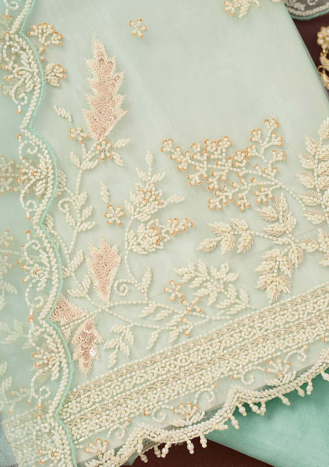 Sky Blue Cutdana Organza Unstitched Salwar Suit-Koskii