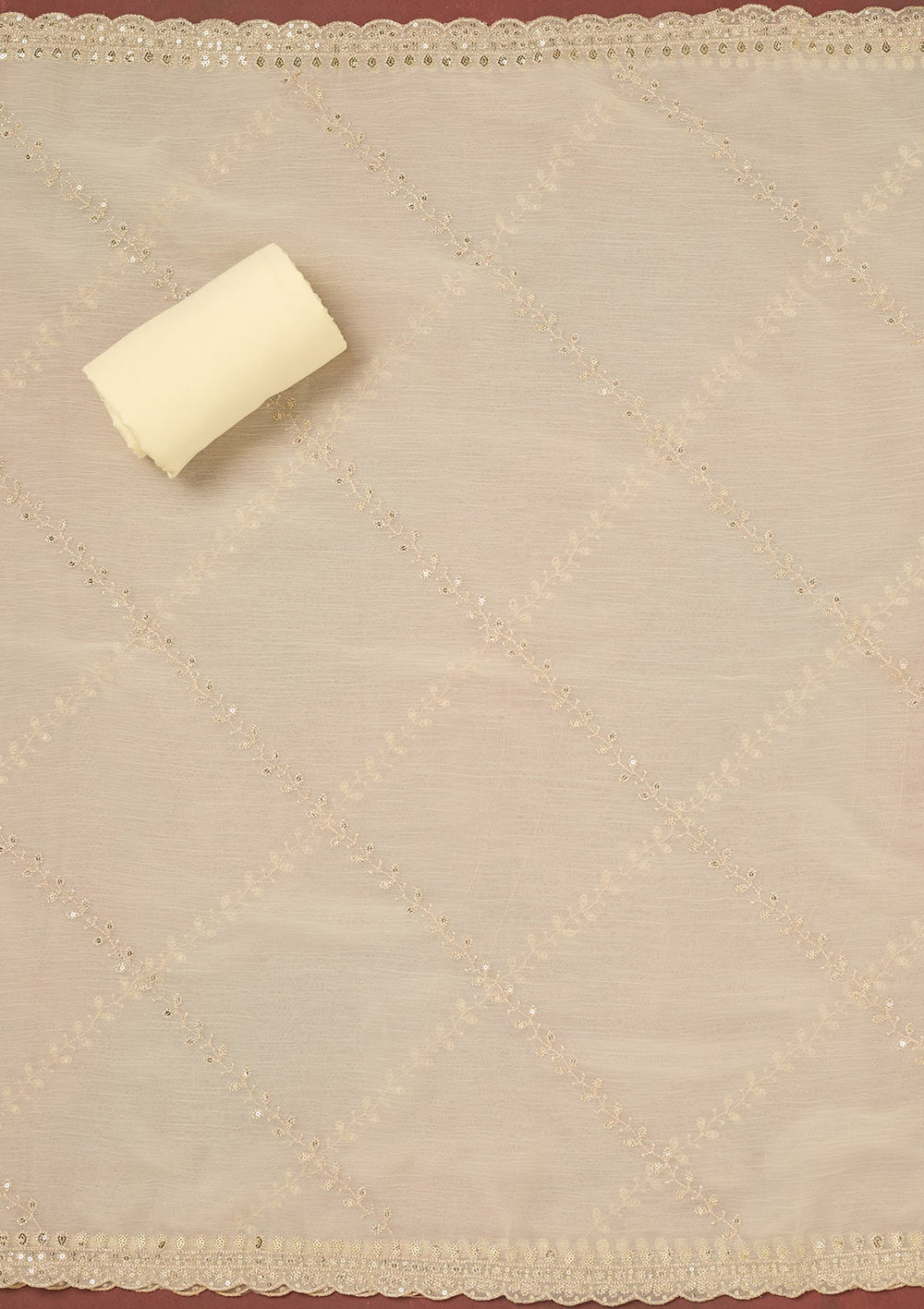 Cream Zariwork (Gold) Chinon Unstitched Salwar Suit-Koskii