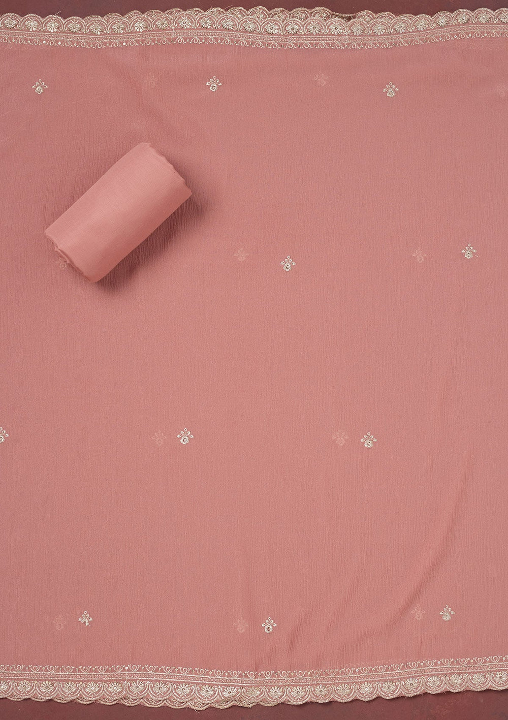 Onion Pink Zariwork (Gold) Chinon Unstitched Salwar Suit-Koskii