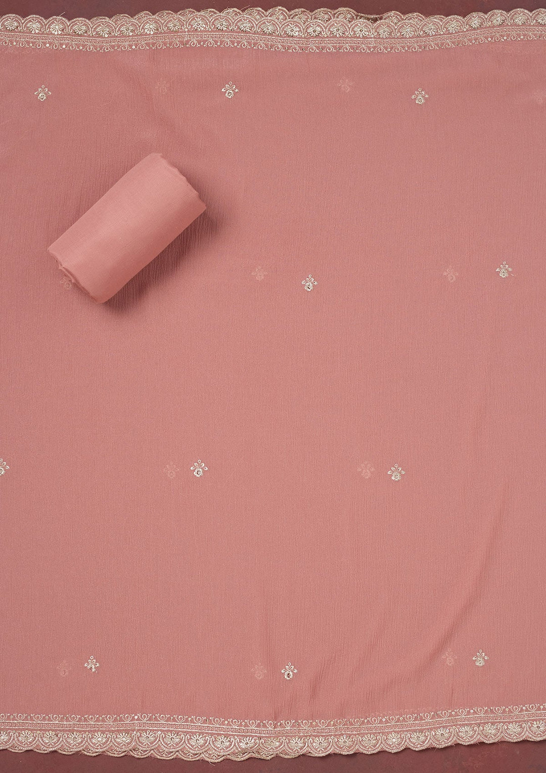 Onion Pink Zariwork (Gold) Chinon Unstitched Salwar Suit-Koskii