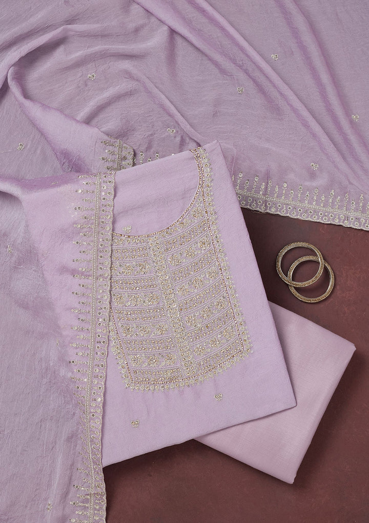 Lavender Zariwork (Gold) Chinon Unstitched Salwar Suit-Koskii