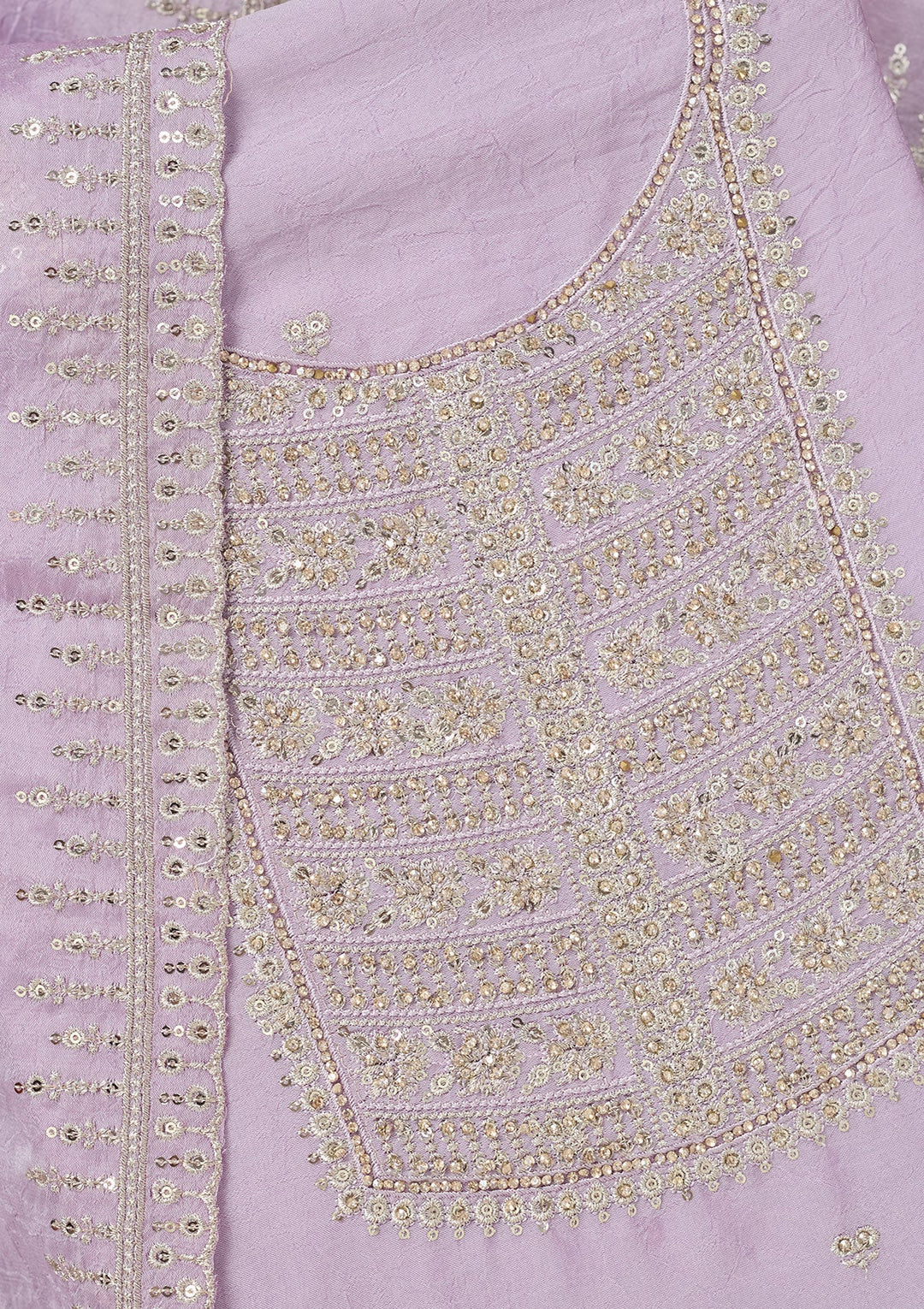 Lavender Zariwork (Gold) Chinon Unstitched Salwar Suit-Koskii