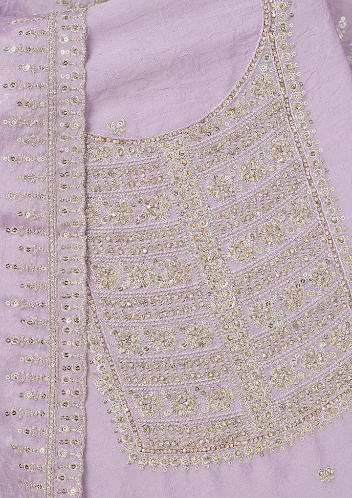 Lavender Zariwork (Gold) Chinon Unstitched Salwar Suit-Koskii