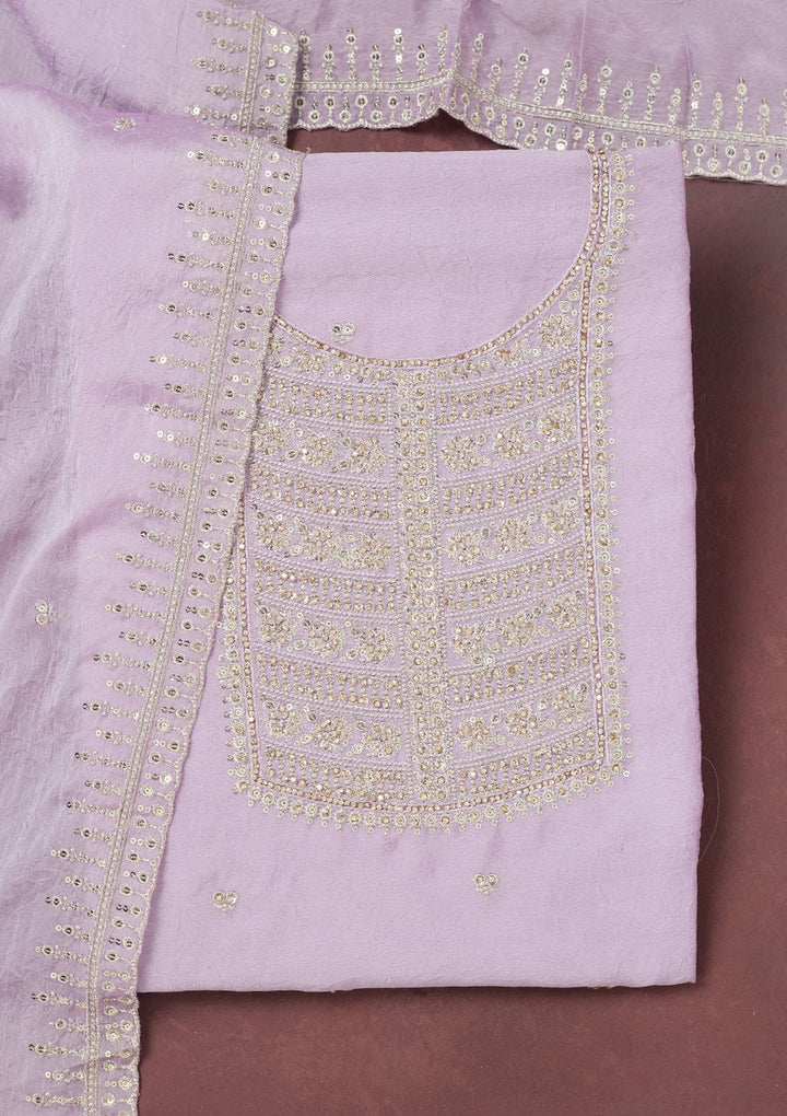 Lavender Zariwork (Gold) Chinon Unstitched Salwar Suit-Koskii