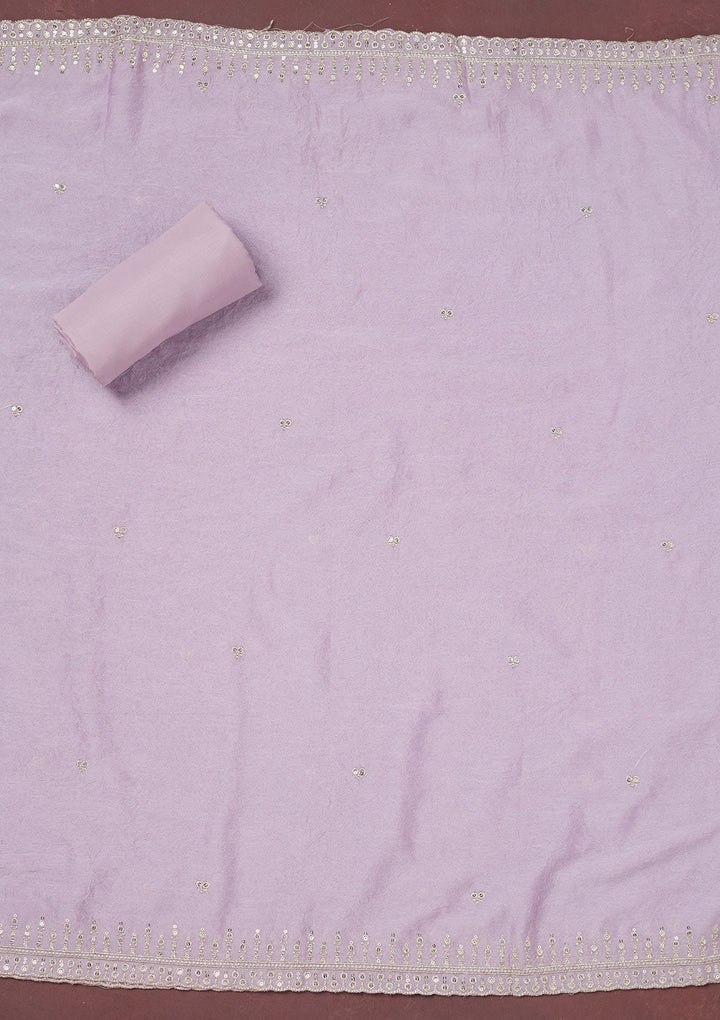 Lavender Zariwork (Gold) Chinon Unstitched Salwar Suit-Koskii