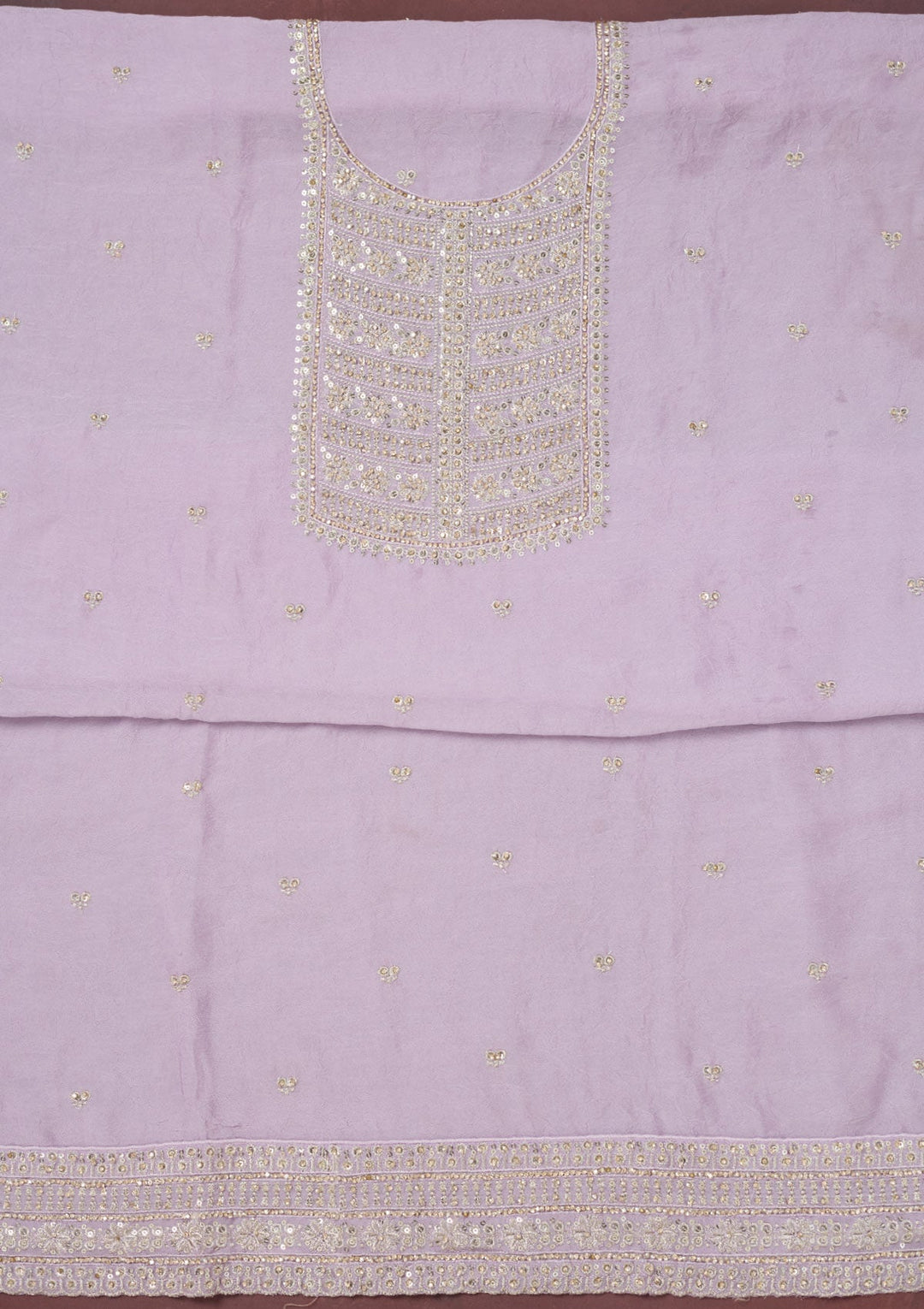 Lavender Zariwork (Gold) Chinon Unstitched Salwar Suit-Koskii
