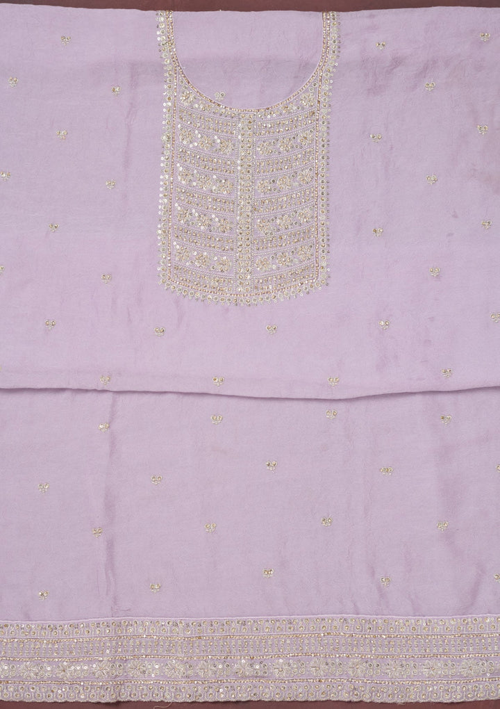 Lavender Zariwork (Gold) Chinon Unstitched Salwar Suit-Koskii