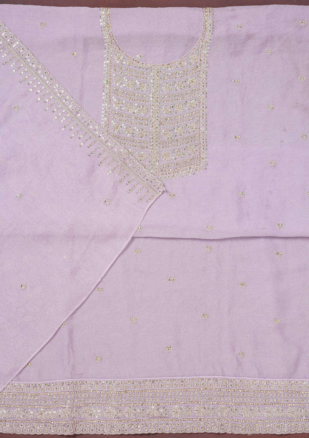 Lavender Zariwork (Gold) Chinon Unstitched Salwar Suit-Koskii