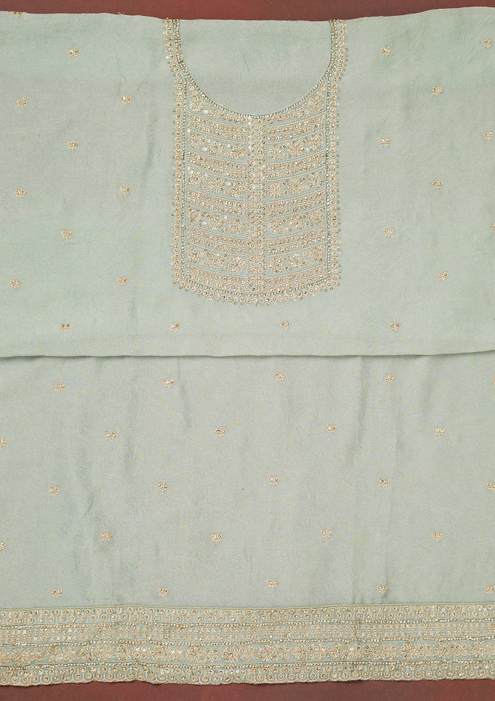 Light Grey Zariwork (Gold) Chinon Unstitched Salwar Suit-Koskii