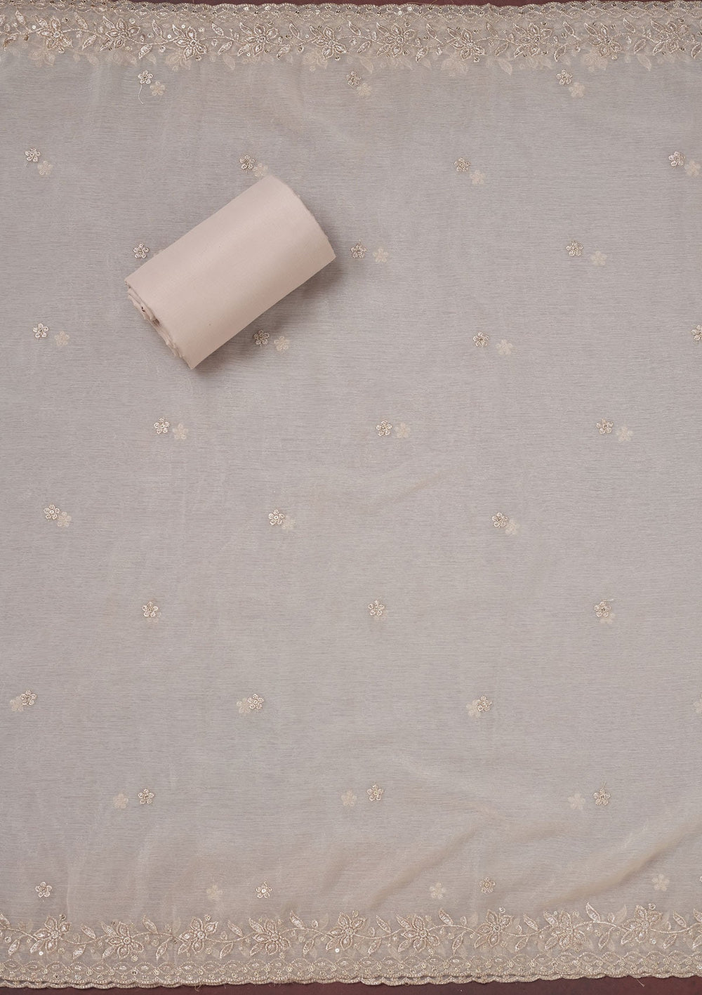 Off White Zariwork (Gold) Chinon Unstitched Salwar Suit-Koskii