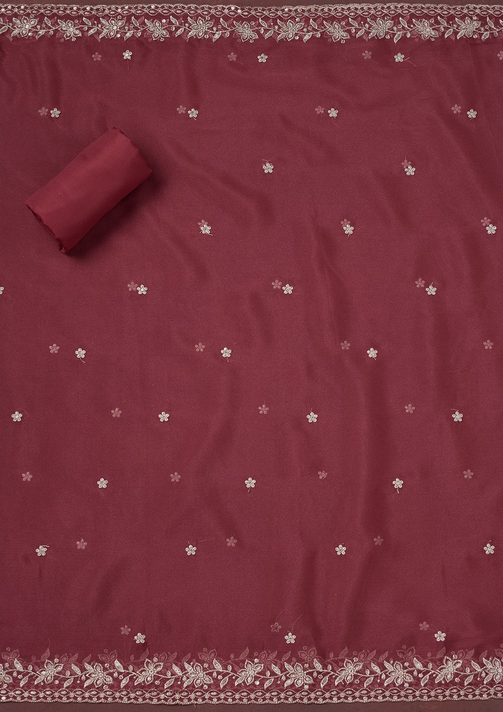 Onion Pink Zariwork (Gold) Chinon Unstitched Salwar Suit-Koskii