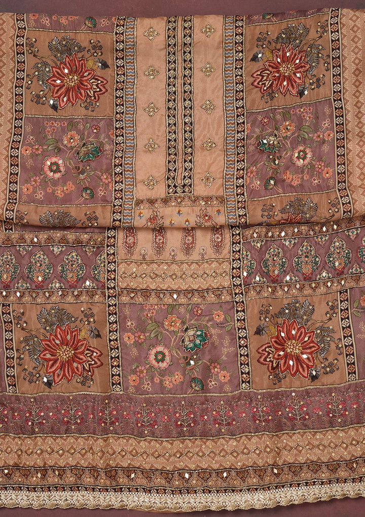Light Brown Cutdana Semi Crepe Unstitched Salwar Suit-Koskii