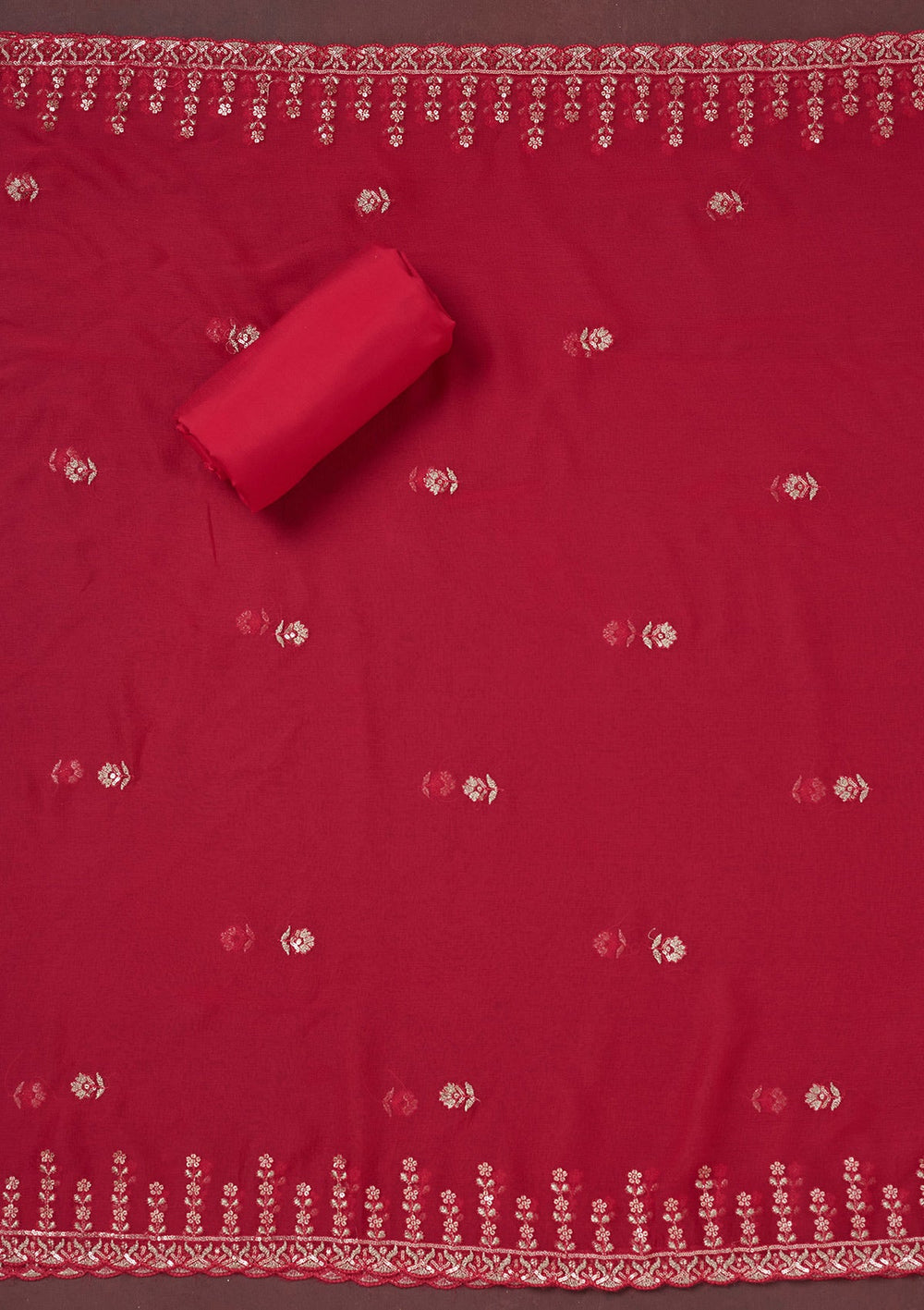 Rani Pink Threadwork Semi Crepe Unstitched Salwar Suit-Koskii