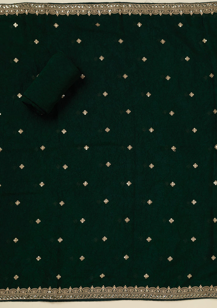 Bottle Green Threadwork Georgette Unstitched Salwar Suit_koskii