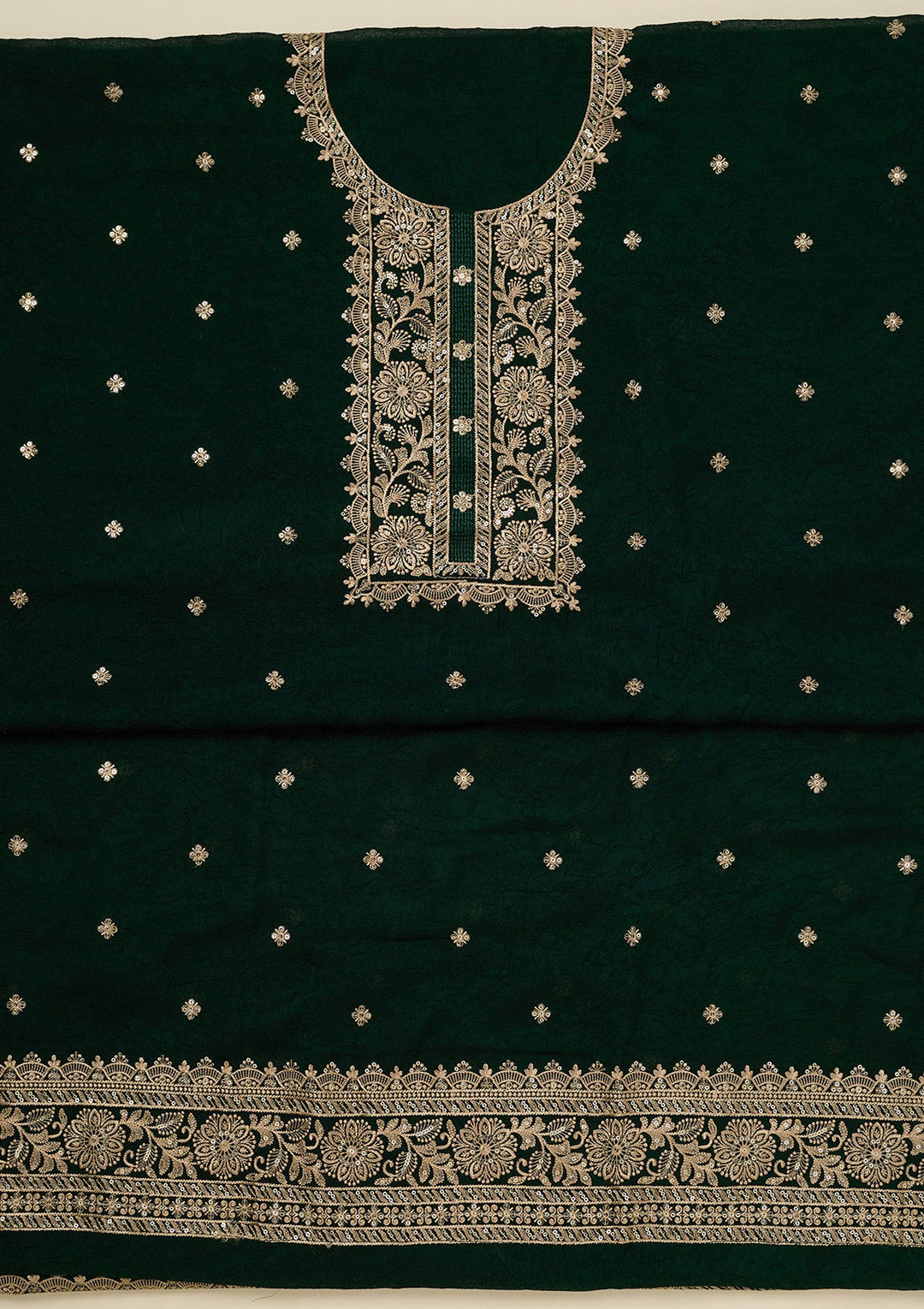 Bottle Green Threadwork Georgette Unstitched Salwar Suit_koskii