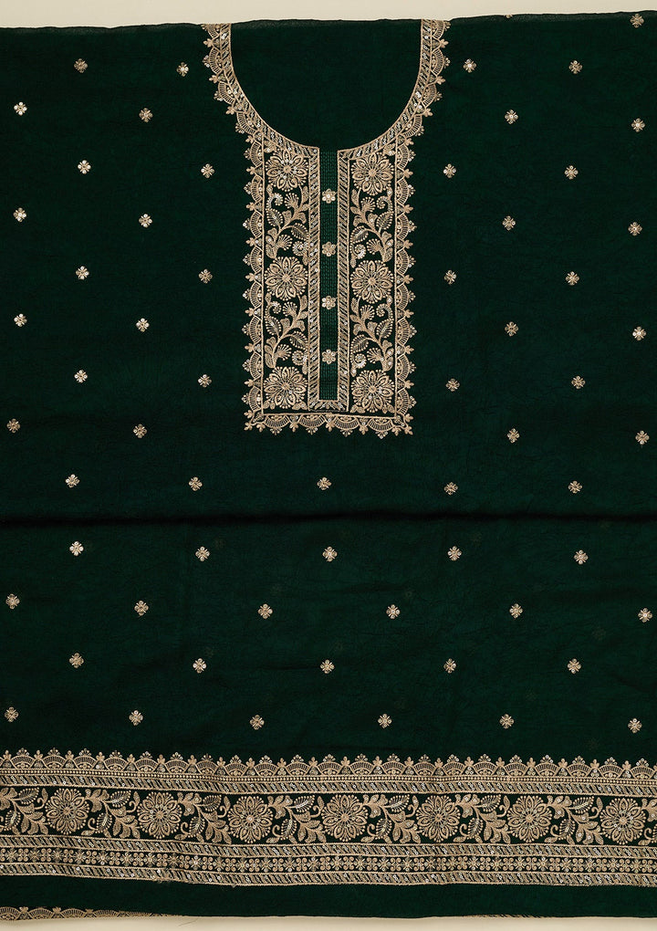 Bottle Green Threadwork Georgette Unstitched Salwar Suit_koskii