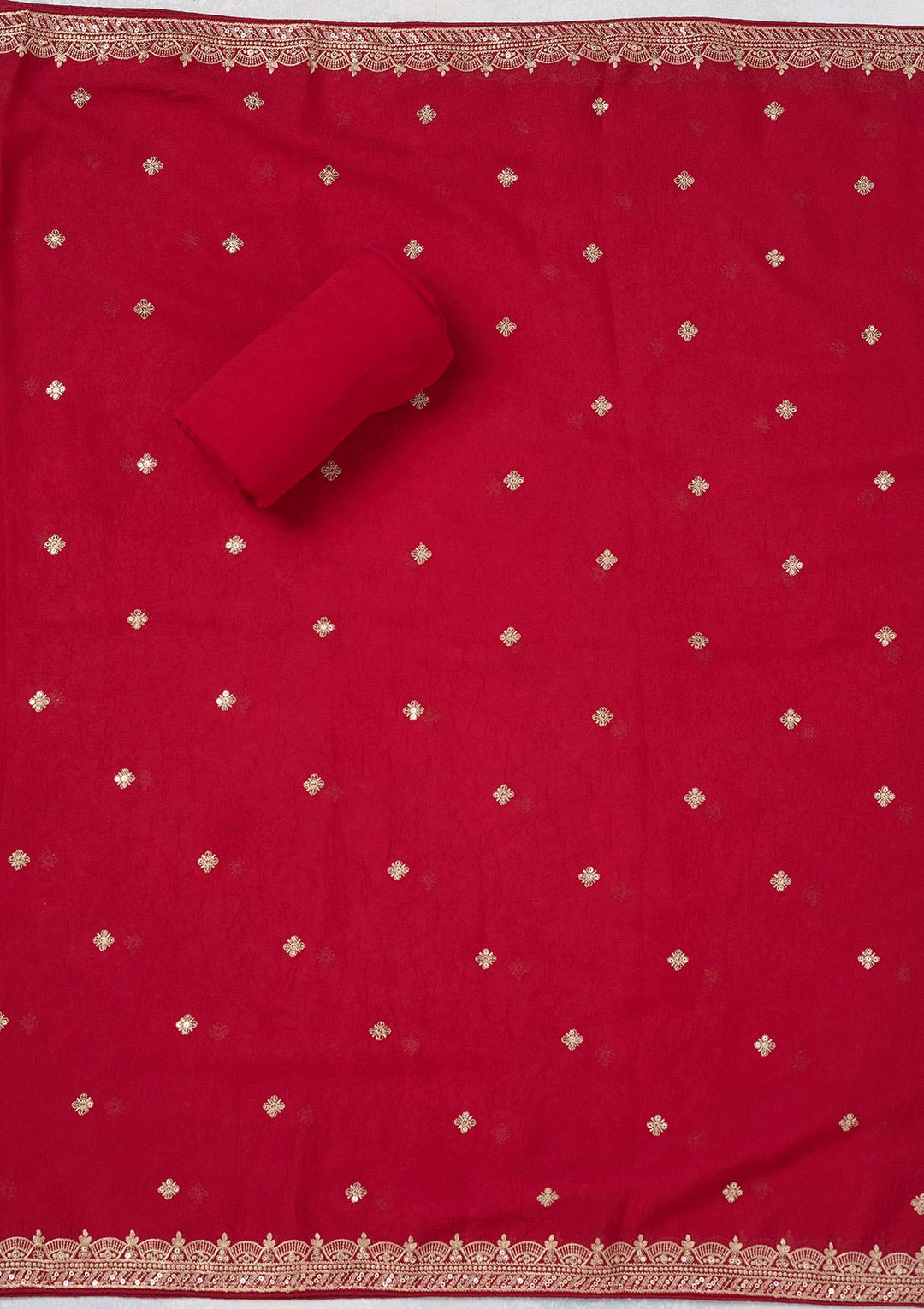 Rani Pink Threadwork Georgette Unstitched Salwar Suit-Koskii