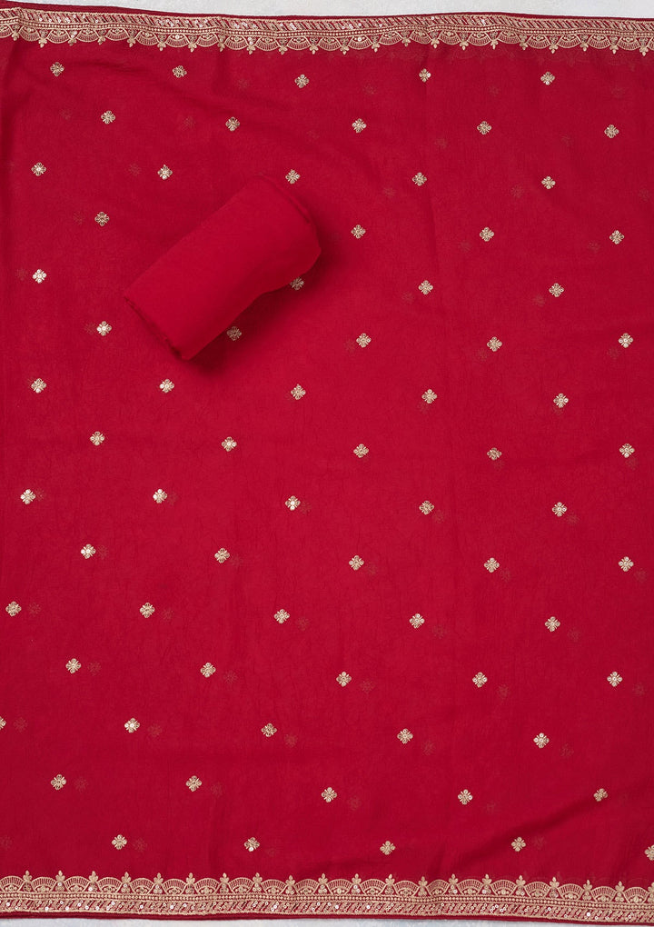 Rani Pink Threadwork Georgette Unstitched Salwar Suit-Koskii