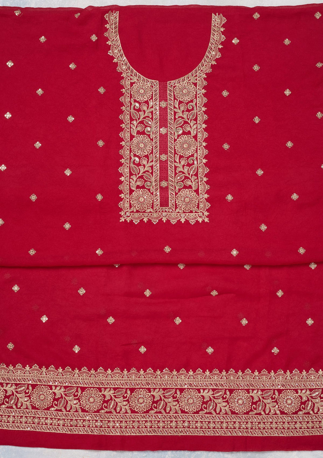 Rani Pink Threadwork Georgette Unstitched Salwar Suit-Koskii