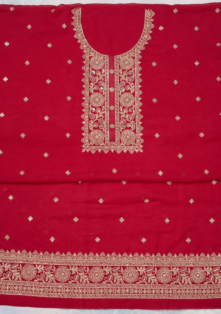 Rani Pink Threadwork Georgette Unstitched Salwar Suit-Koskii