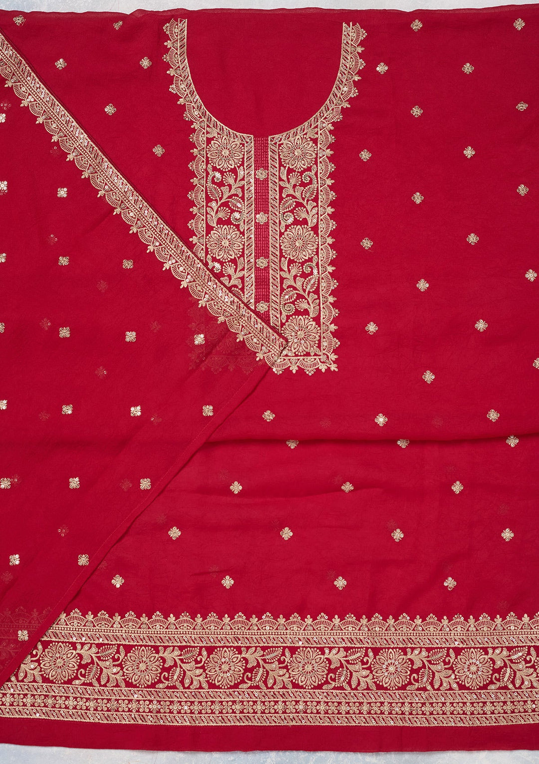 Rani Pink Threadwork Georgette Unstitched Salwar Suit-Koskii