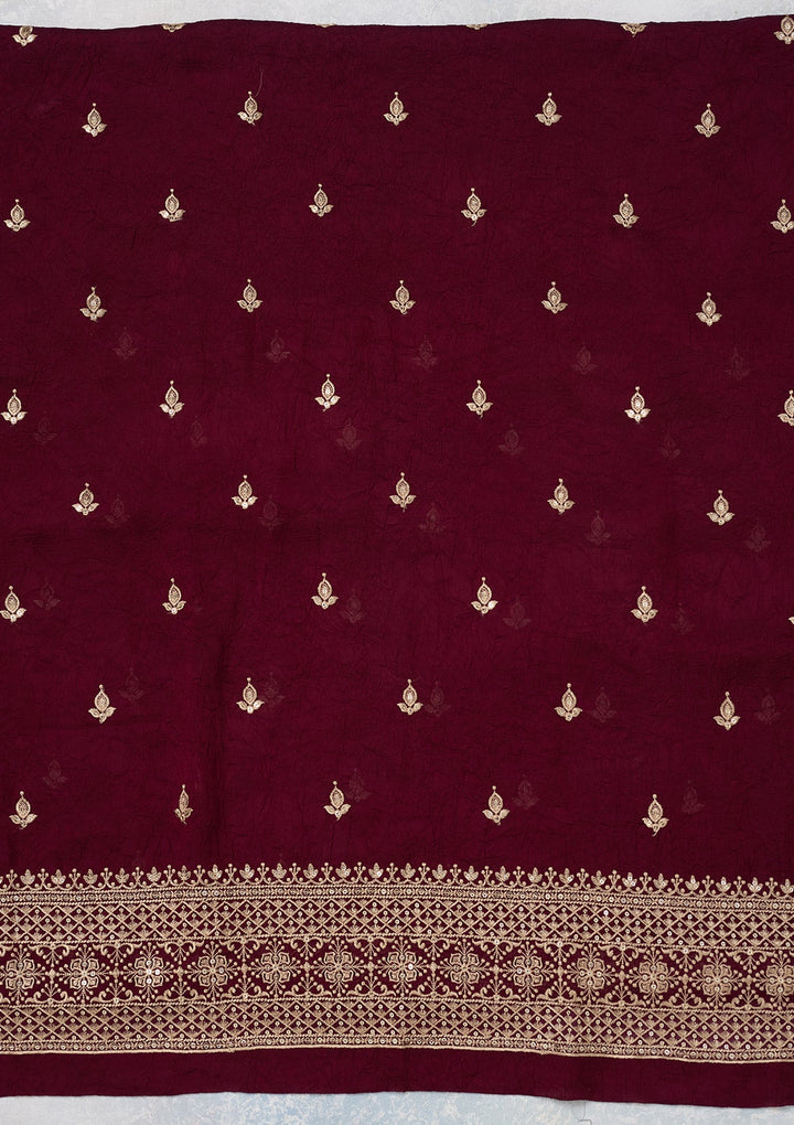 Wine Threadwork Georgette Unstitched Salwar Suit-Koskii