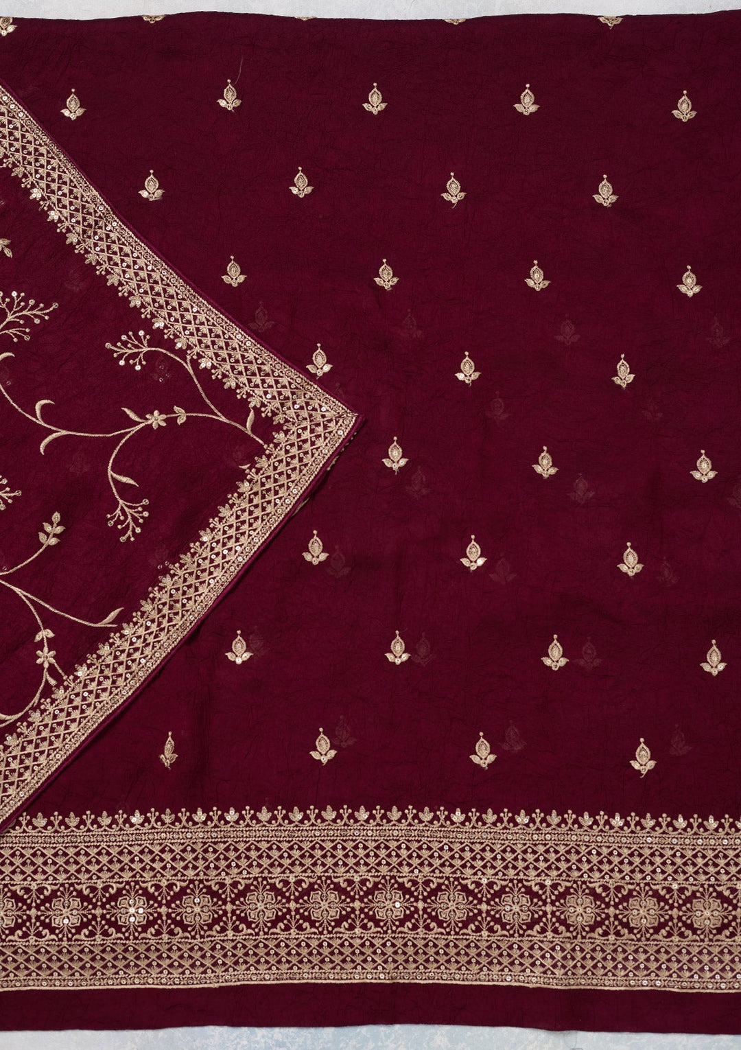 Wine Threadwork Georgette Unstitched Salwar Suit-Koskii