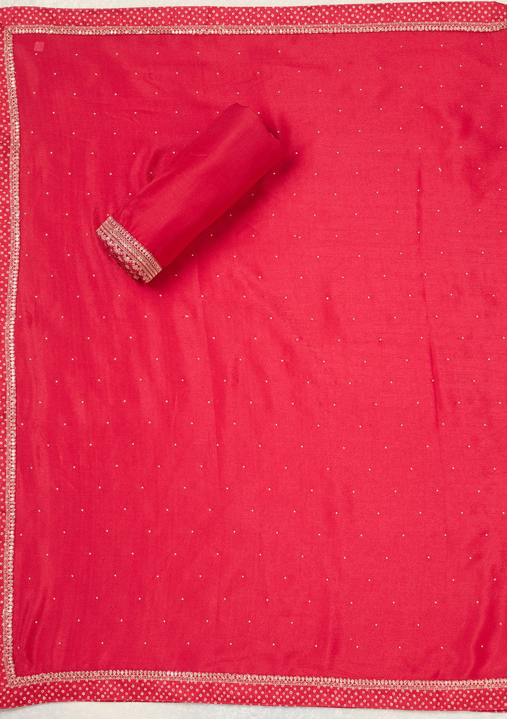 Red Zariwork (Gold) Chinon Unstitched Salwar Suit-Koskii