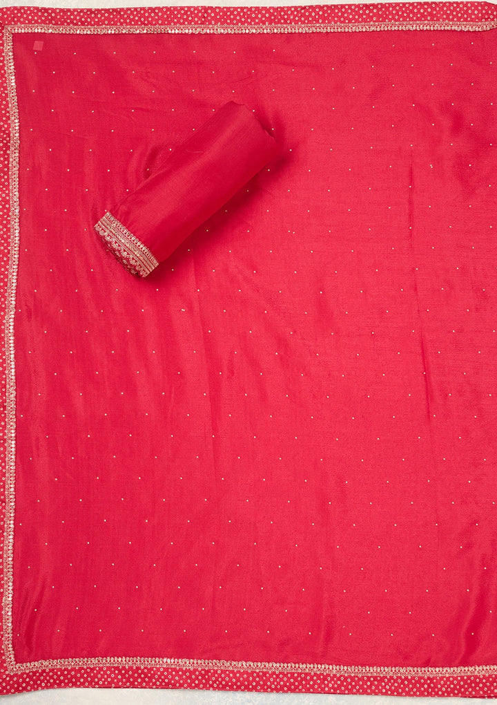 Red Zariwork (Gold) Chinon Unstitched Salwar Suit-Koskii