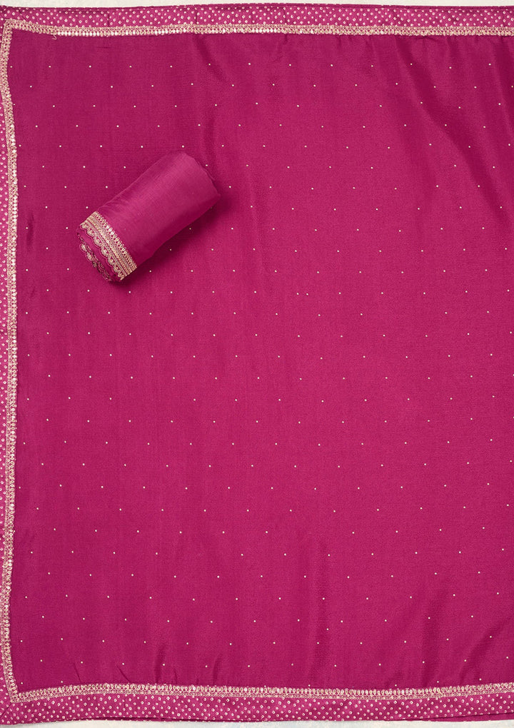 Wine Zariwork (Gold) Chinon Unstitched Salwar Suit-Koskii