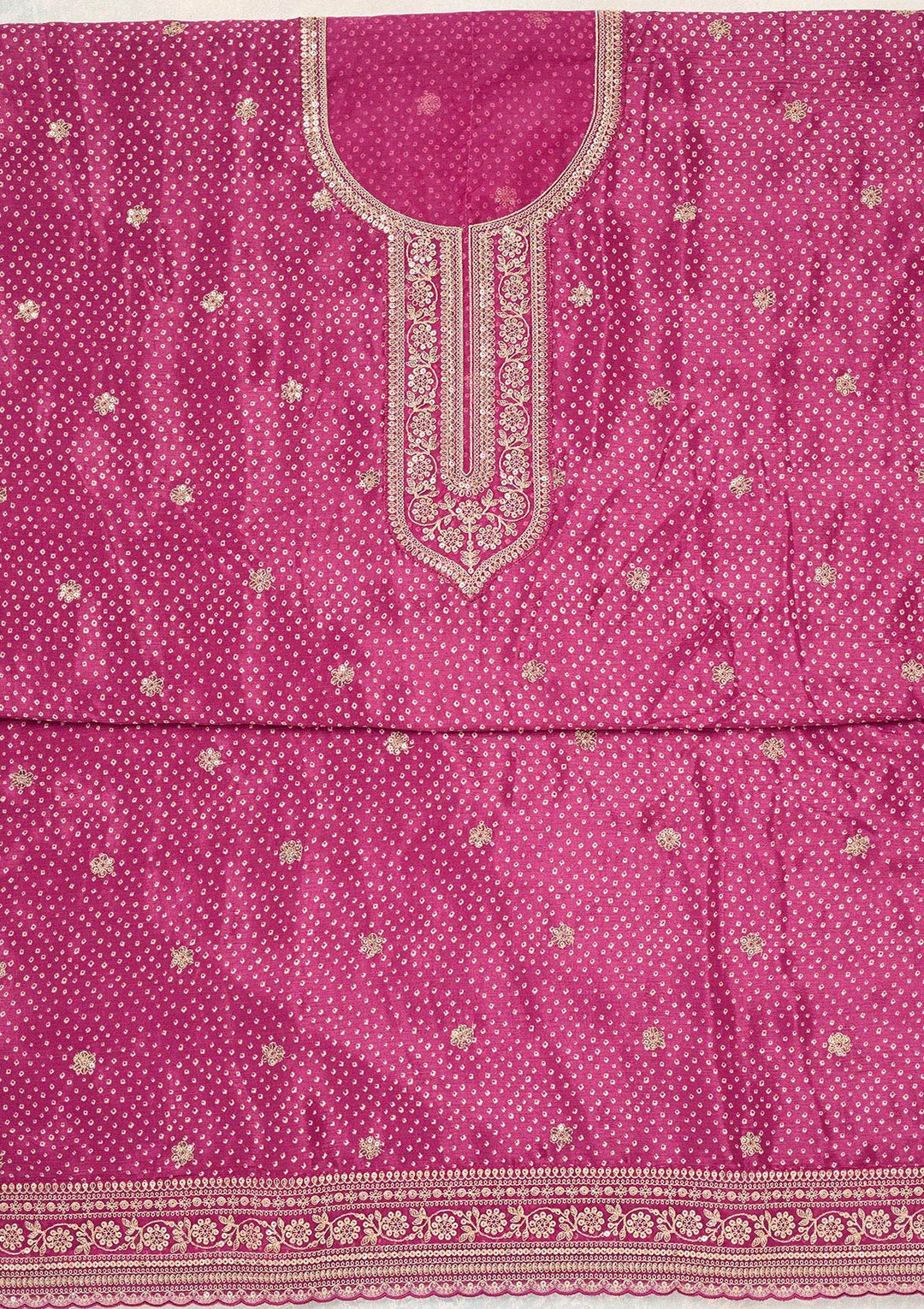 Wine Zariwork (Gold) Chinon Unstitched Salwar Suit-Koskii