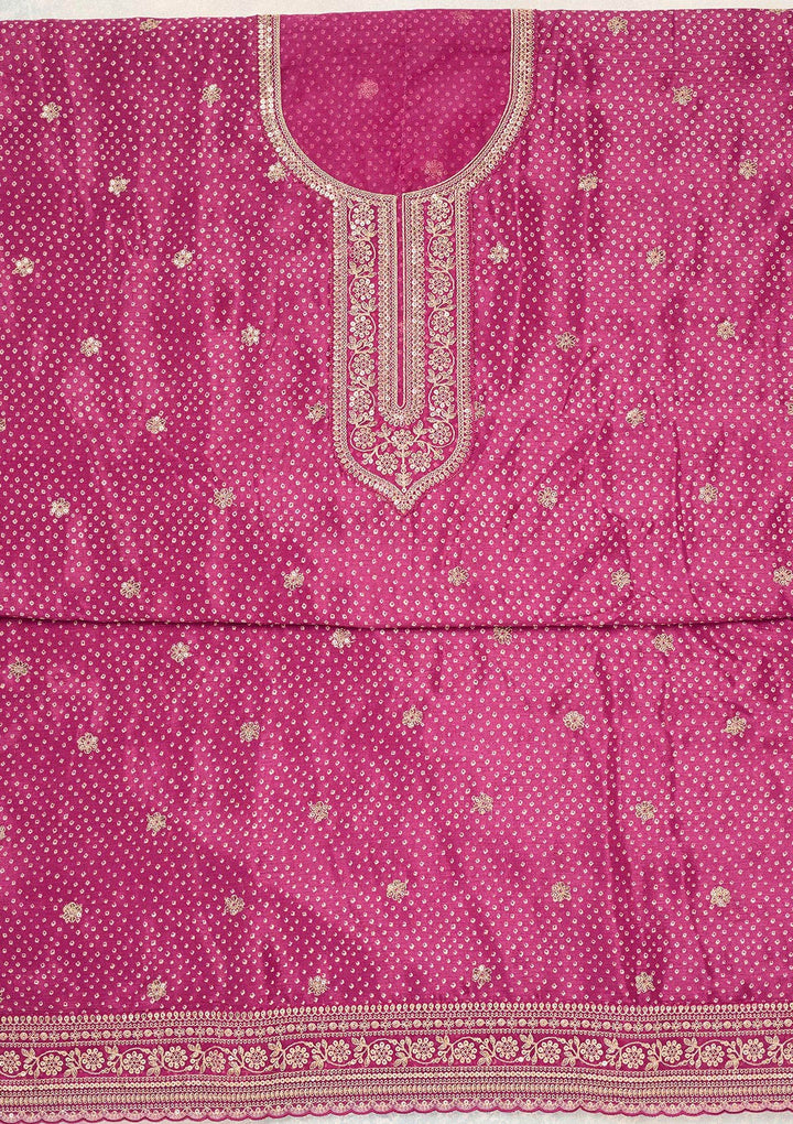 Wine Zariwork (Gold) Chinon Unstitched Salwar Suit-Koskii