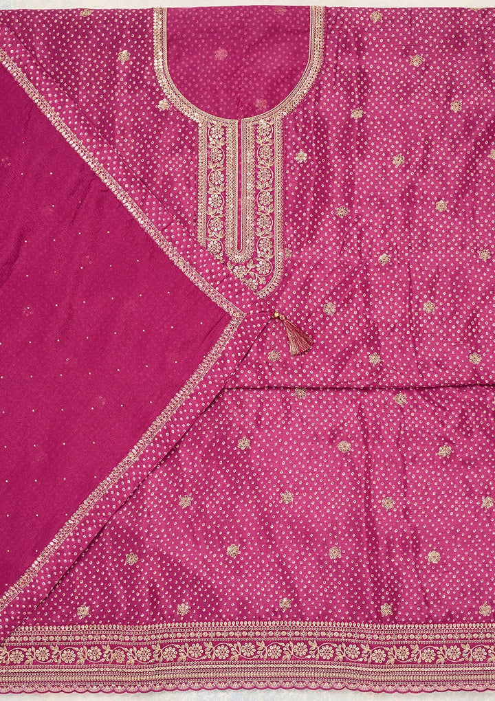 Wine Zariwork (Gold) Chinon Unstitched Salwar Suit-Koskii