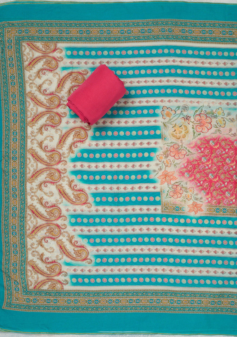 Blue Zariwork (Gold) Semi Crepe Unstitched Salwar Suit_koskii