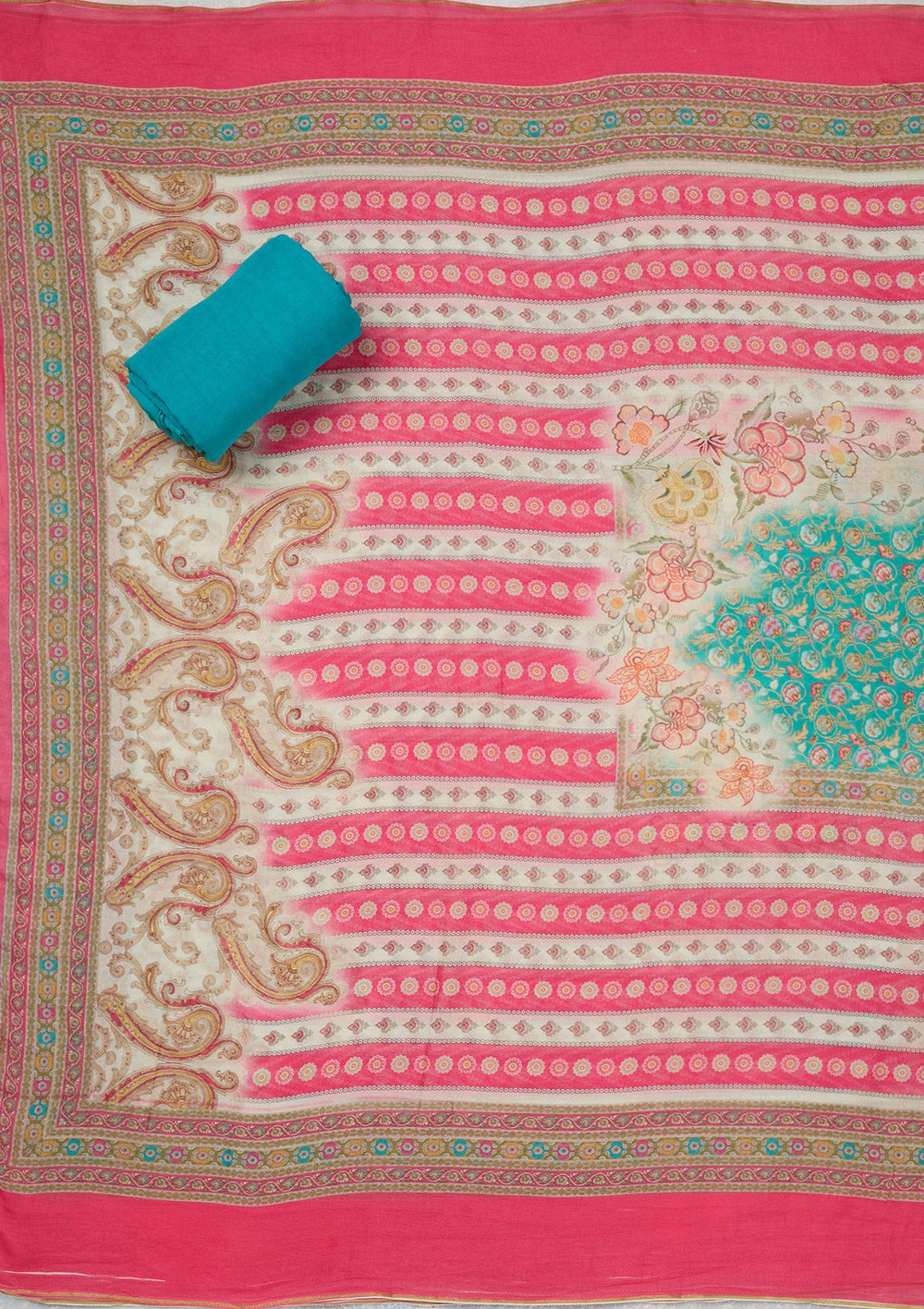 Rani Pink Zariwork (Gold) Semi Crepe Unstitched Salwar Suit_koskii