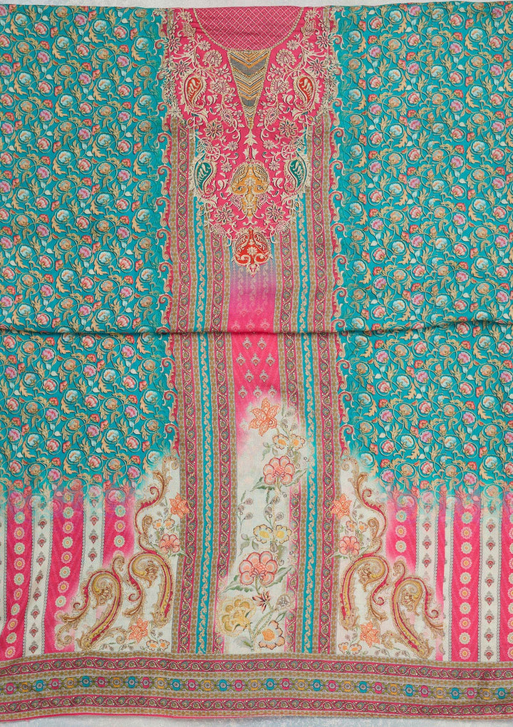 Rani Pink Zariwork (Gold) Semi Crepe Unstitched Salwar Suit_koskii